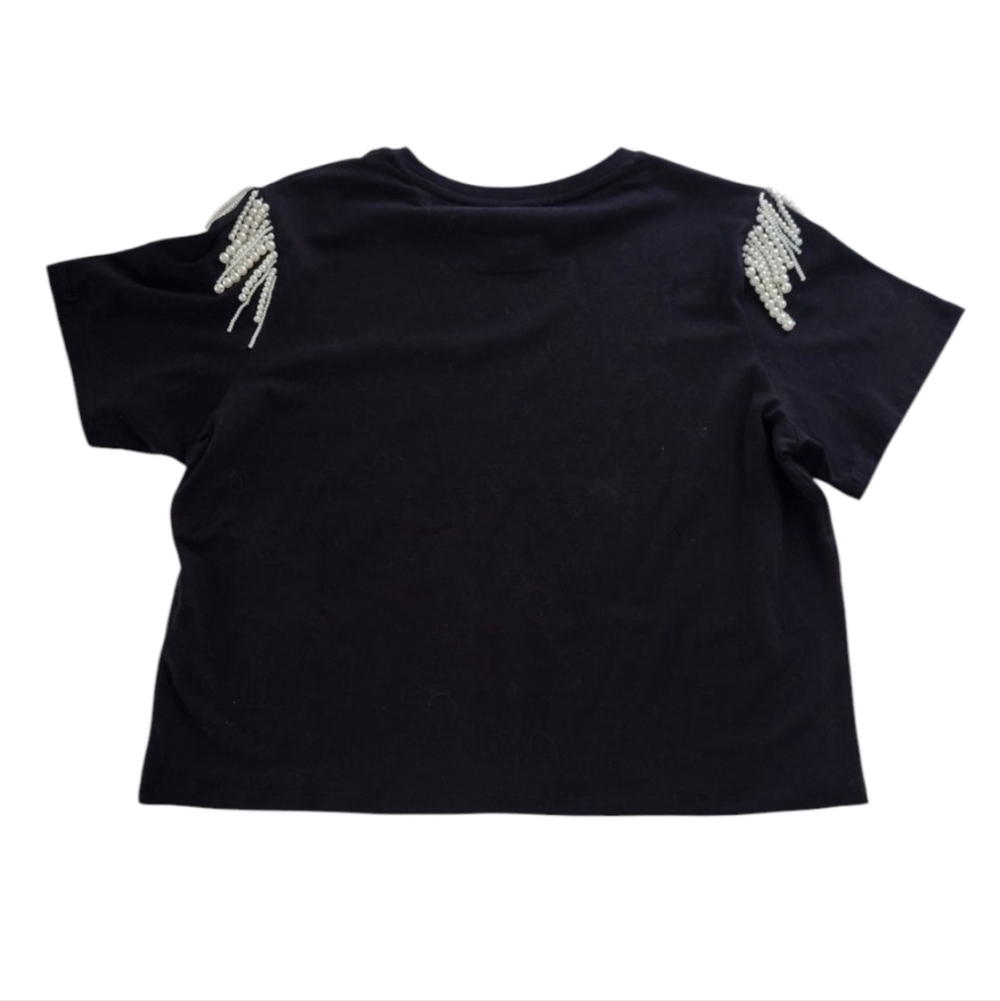 NWT Jolie Black Short Sleeve Top with Pearl Detail - Picture 3 of 8